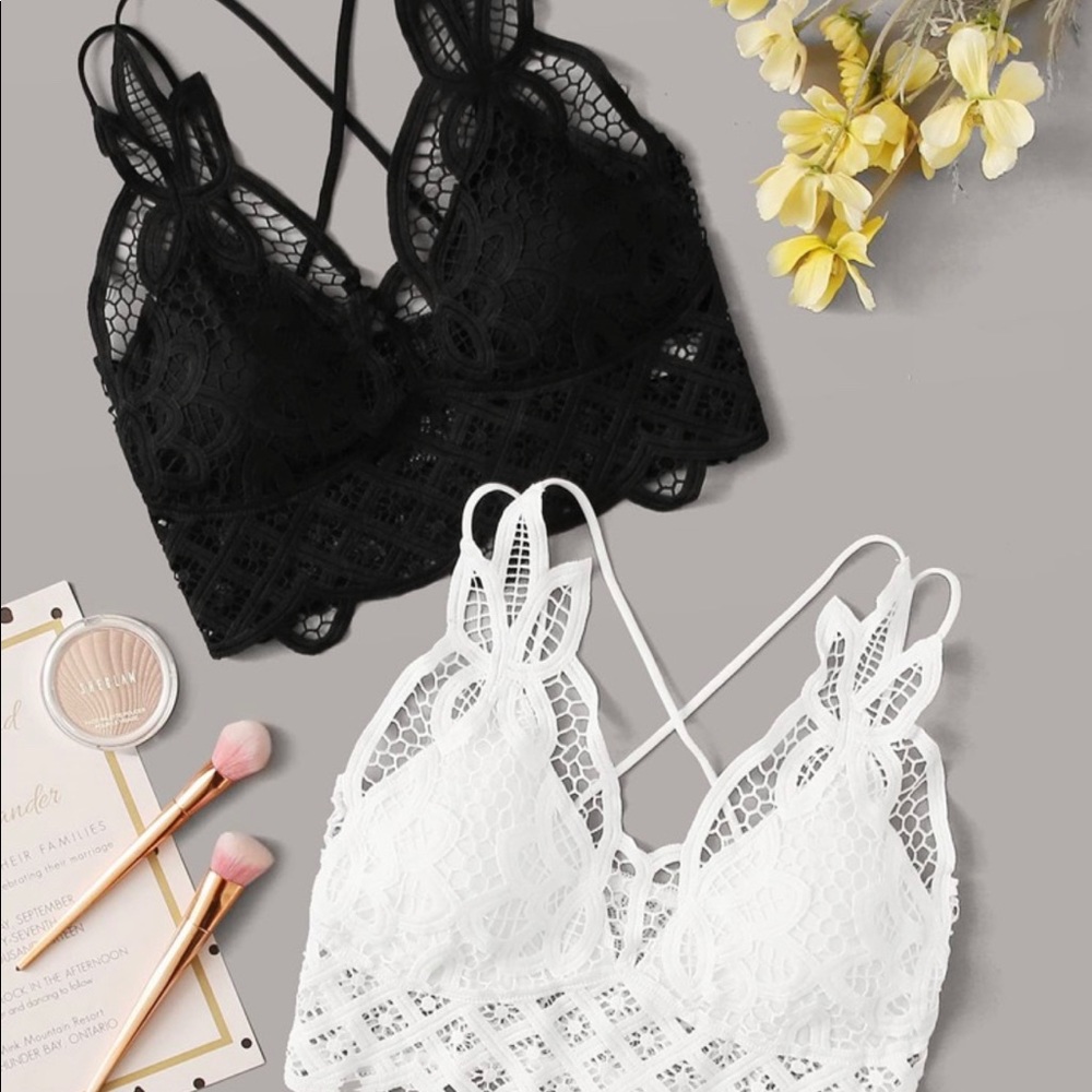 NWT- black and white lace bralettes